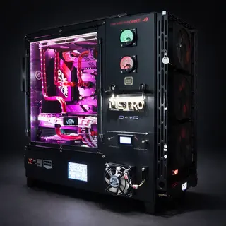 Kastomowy komputer METRO — custom loop, czerwony hardline, podświetlenie i wskaźniki napięcia, SRG BlackCore